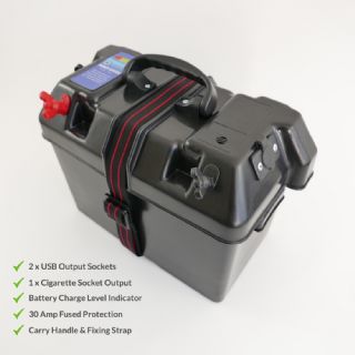 Boat Battery Power Box 12V output, USB and Lighter Socket - 